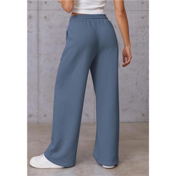 Womens Wide Leg Sweatpants High Waisted Blue - Picture 4 of 6